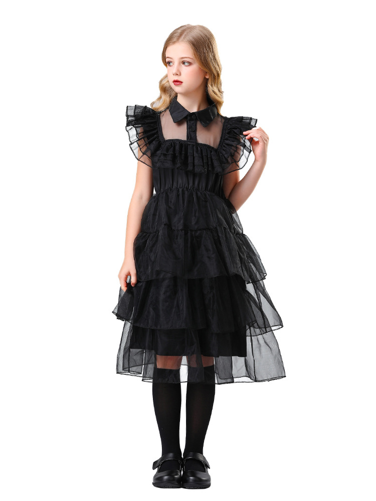 Women Wednesday Black Dress Dance Costume Dress Halloween Cosplay Gothic Outfit